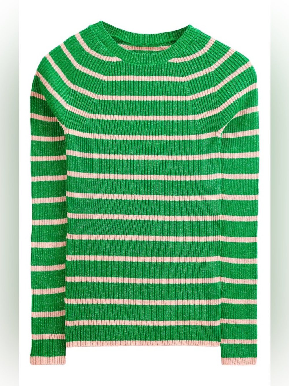 Boden Effie Sparkle Stripe Green and Pink Ribbed Knit Sweater Size Small